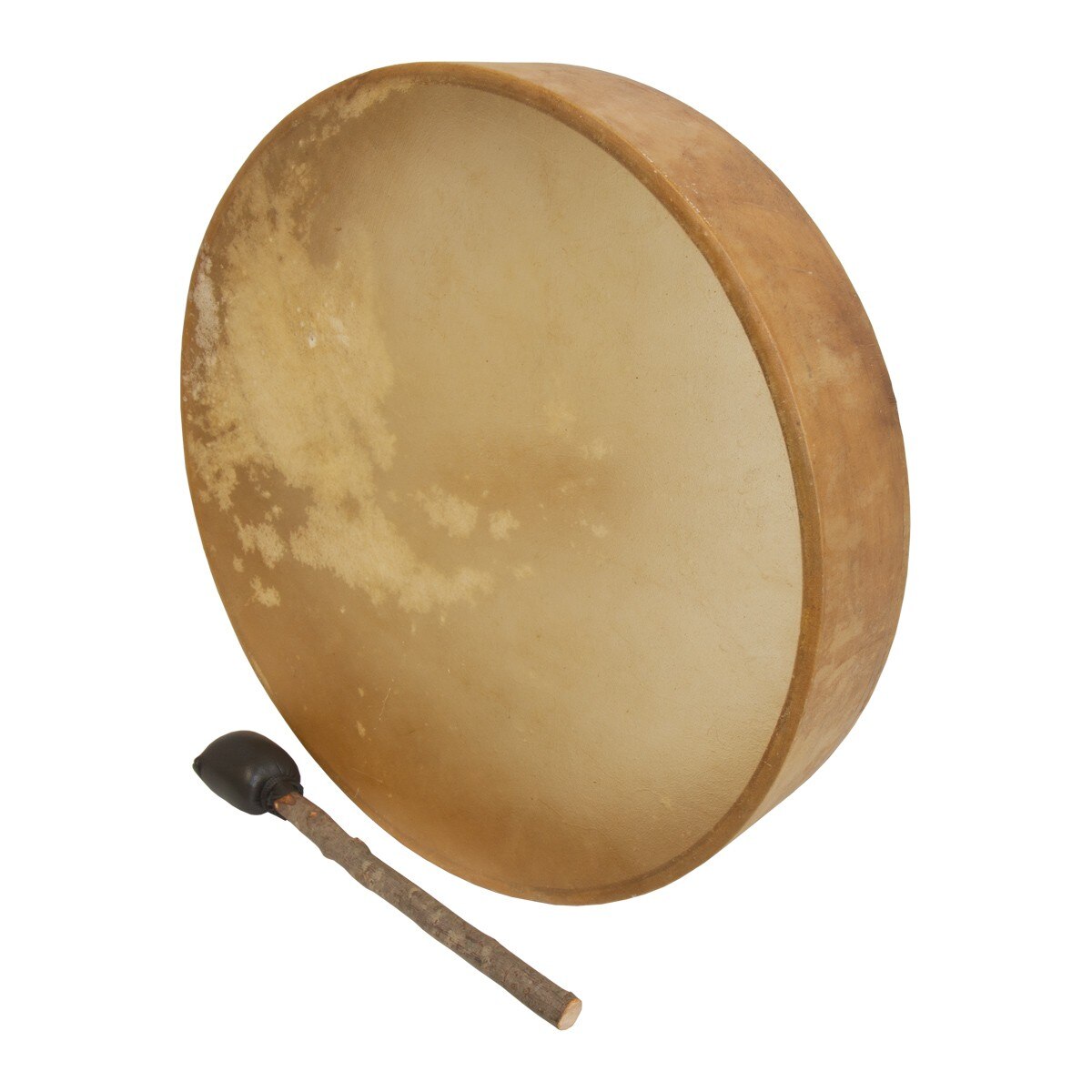 Roosebeck 16 inch wooden handle frame drum with calfskin head and leather beater
