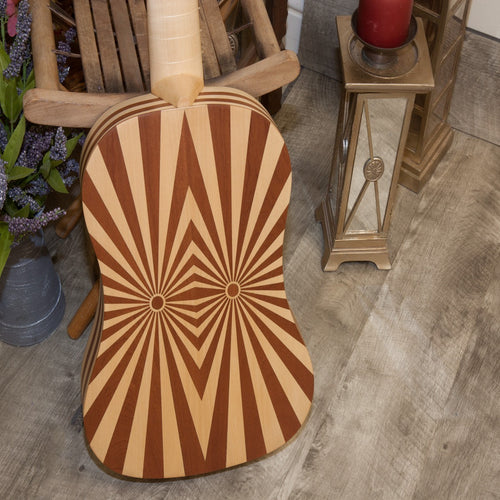 Roosebeck Vihuela 6-Course, back view showing the sunburst striped back