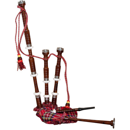 Roosebeck full size Rosewood bagpipe with turned nickel fittings and tartan cover