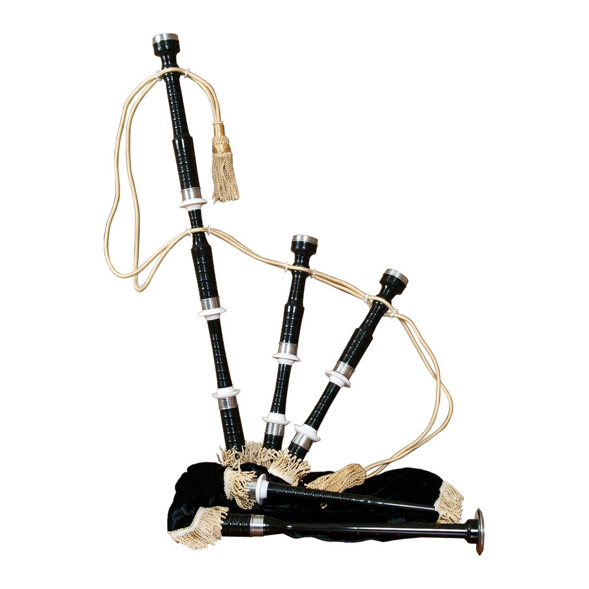 Roosebeck full size black finish bagpipe with black velvet cover
