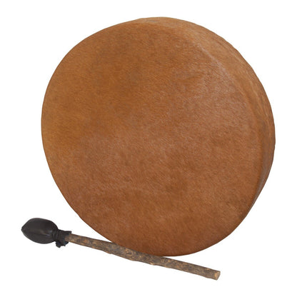 Roosebeck 14 inch shaman frame drum with a calfskin head with hair and leather beater