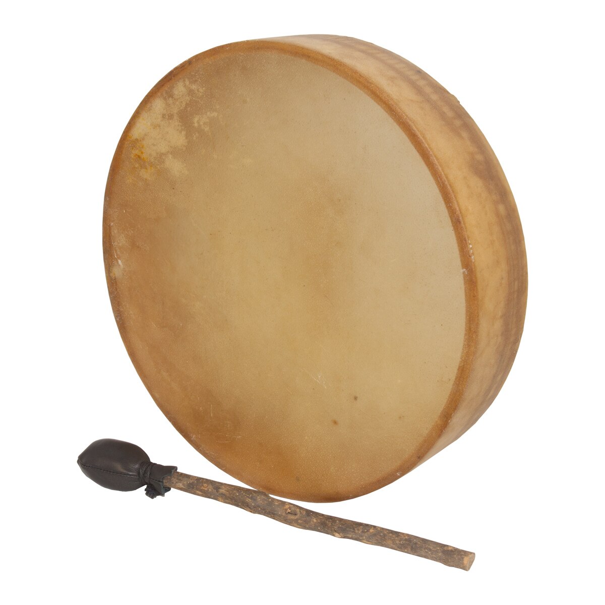 Roosebeck 14 inch wooden handle frame drum with calfskin head and leather beater