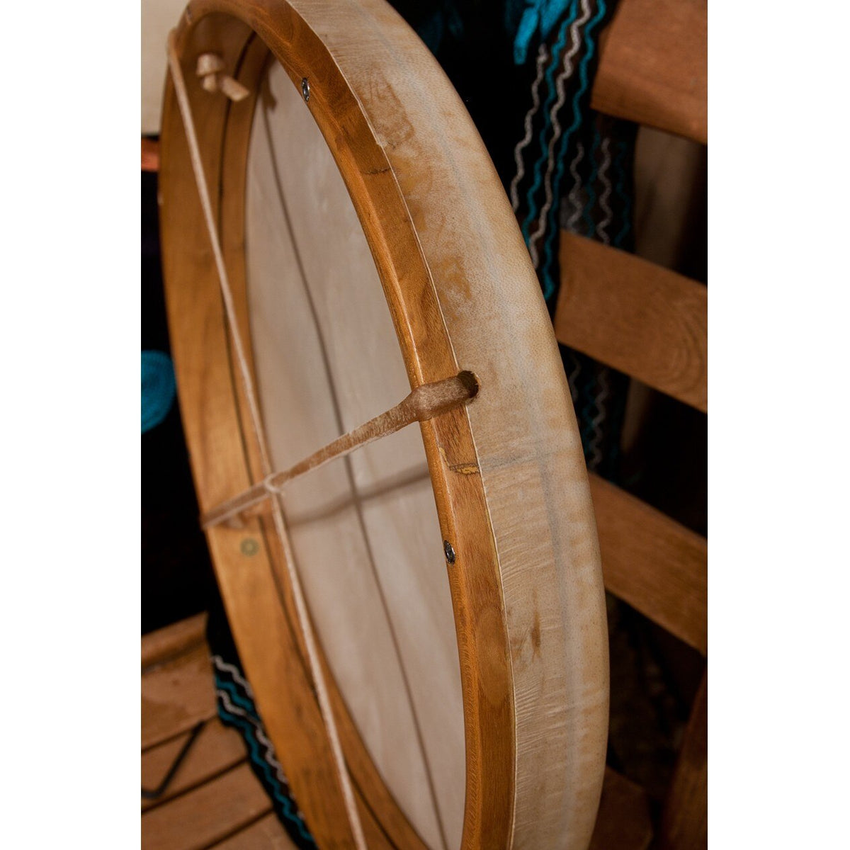 Side view of the Roosebeck 16 inch tunable frame drum showing the frame depth