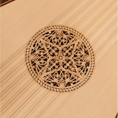 Roosebeck 8-Course Travel Lute, close-up of the carved rosette