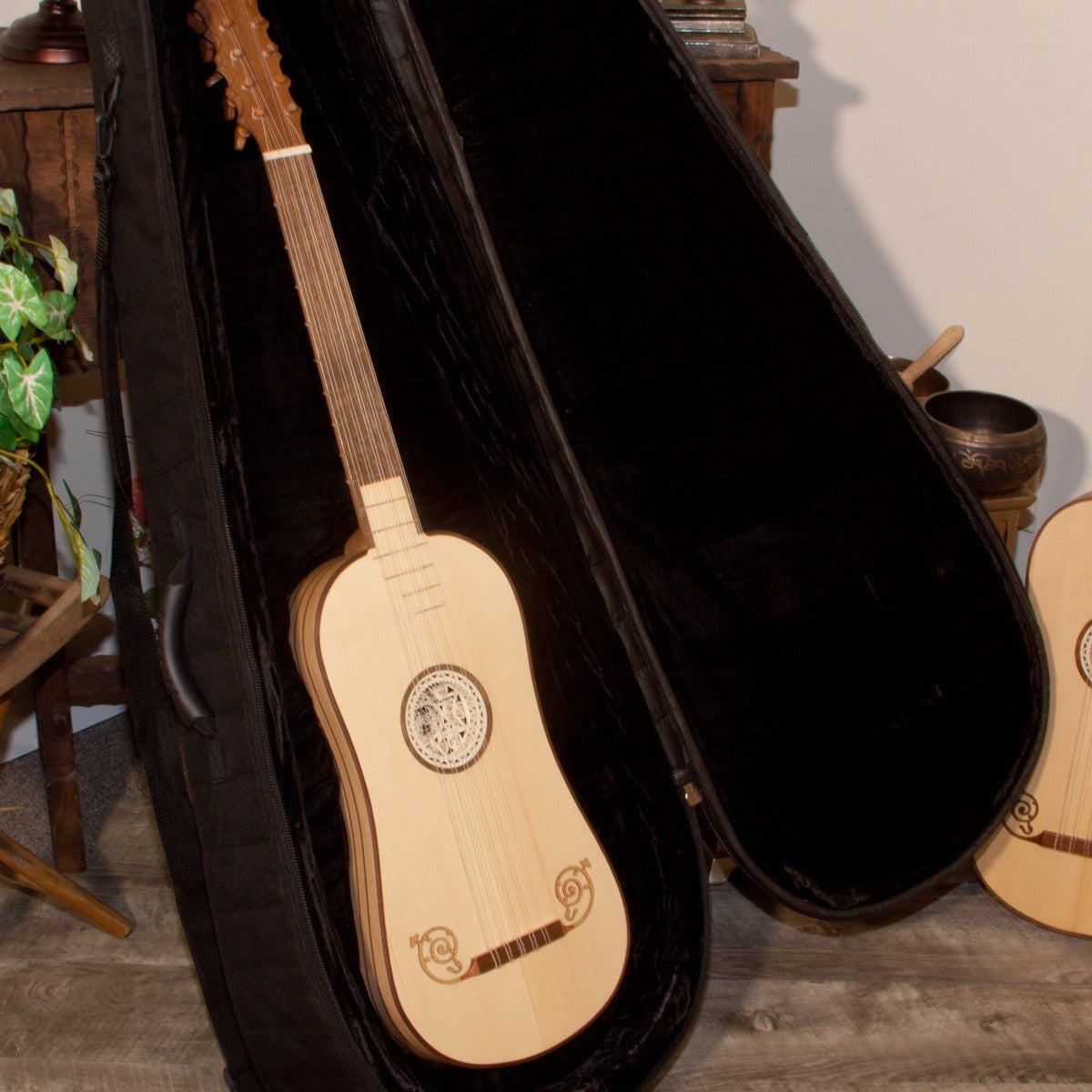 Roosebeck Baroque Guitar 5-Course in its open padded gig bag