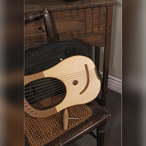 Roosebeck Lyre Harp 10-String Walnut with its gig bag and tuning key