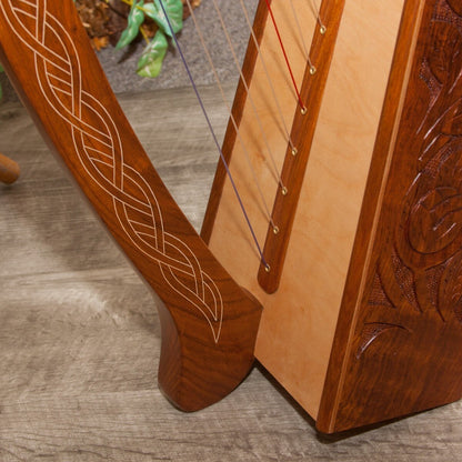 Roosebeck Pixie Celtic Harp 19-String, engraved and inlaid rosewood pillar and base